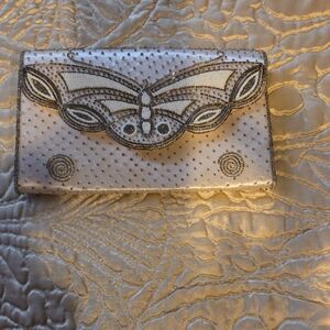 Vintage Hyama Butterfly Clutch in White Peach With Bronze Beading
